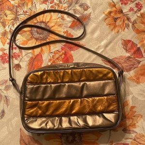 Vintage Silver Pewter & Gold Bronze Small Messenger Bag Purse